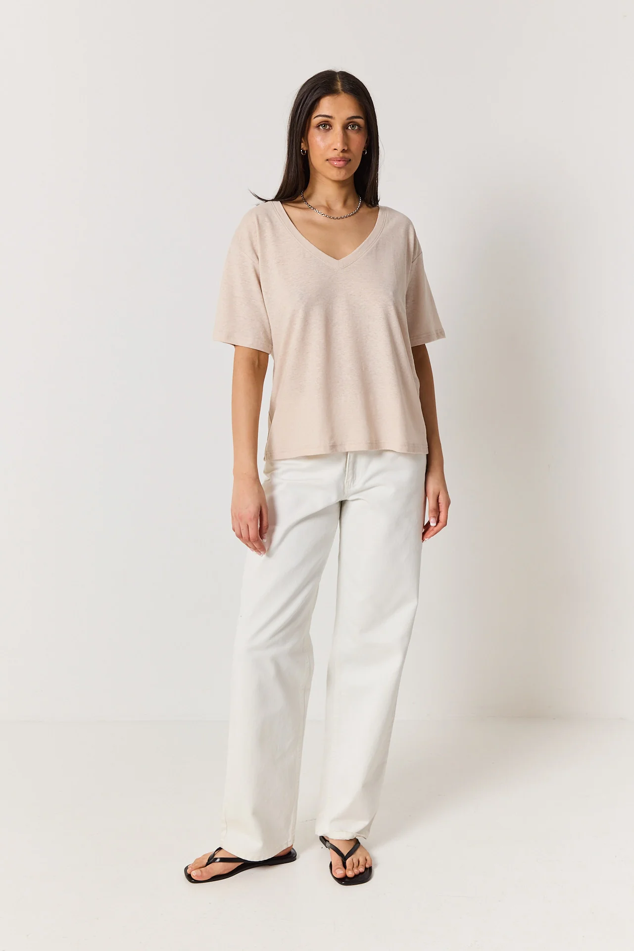 T-shirt V linen beige - Image 5