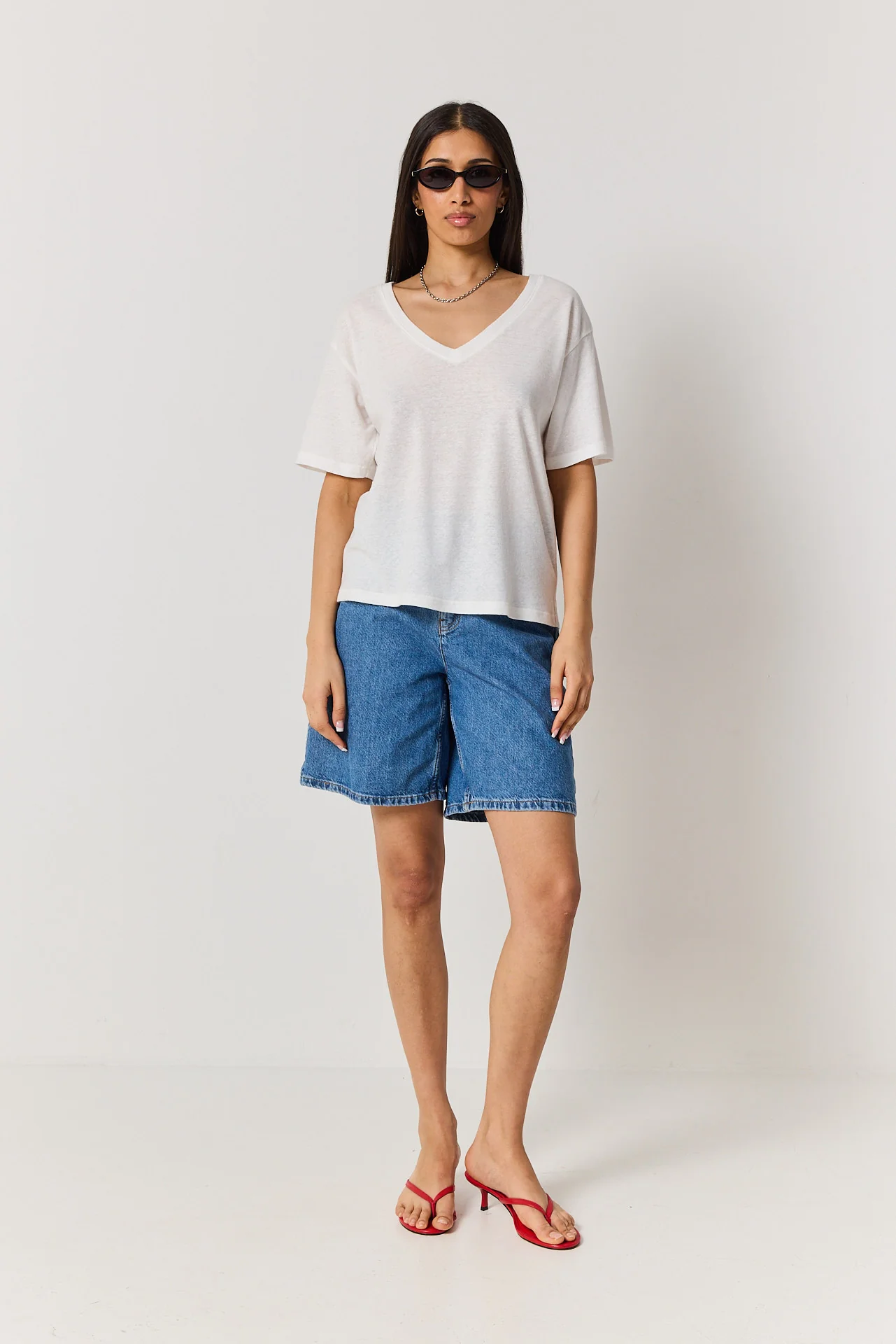 T-shirt V linen white - Image 3
